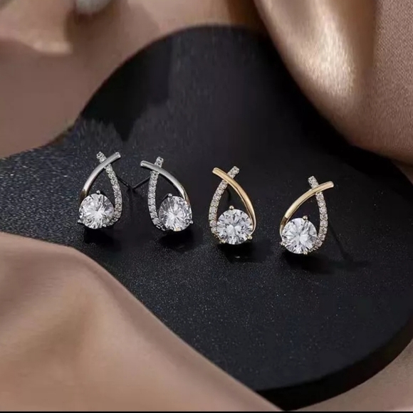 Silver Cross Over Stud Earrings - Picture 2 of 3